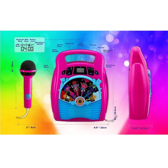 Trolls World Tour 2 Bluetooth MP3 Karaoke Machine Player Portable w/ Light Show - Picture 2 of 11